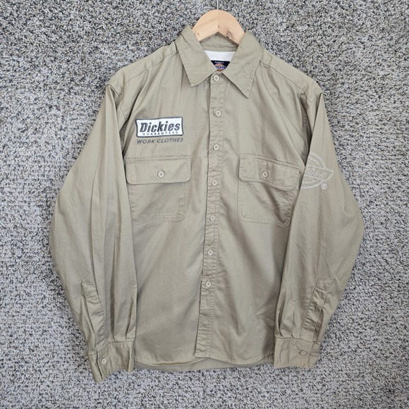 Dickies Other - Dickies Shirt Mens Medium Beige Button Up Workwear Embroidered Long Sleeve